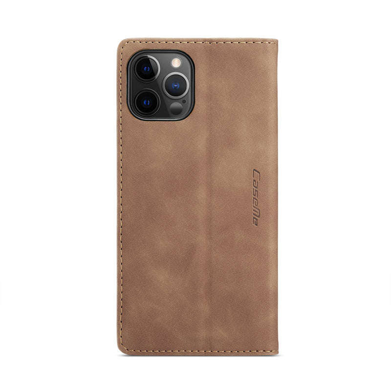 CaseMe-013 TPU Business Style Vintage Matte Horizontal Flap Leather Case for iPhone 12/12 Pro Yellow