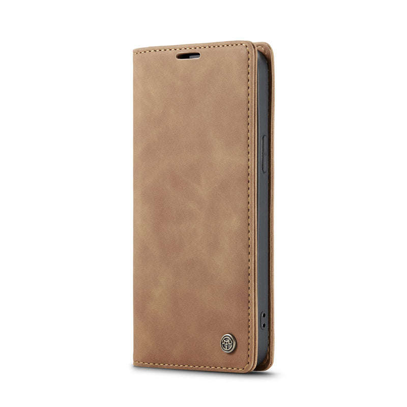 CaseMe-013 TPU Business Style Vintage Matte Horizontal Flap Leather Case for iPhone 16 Pro Brown