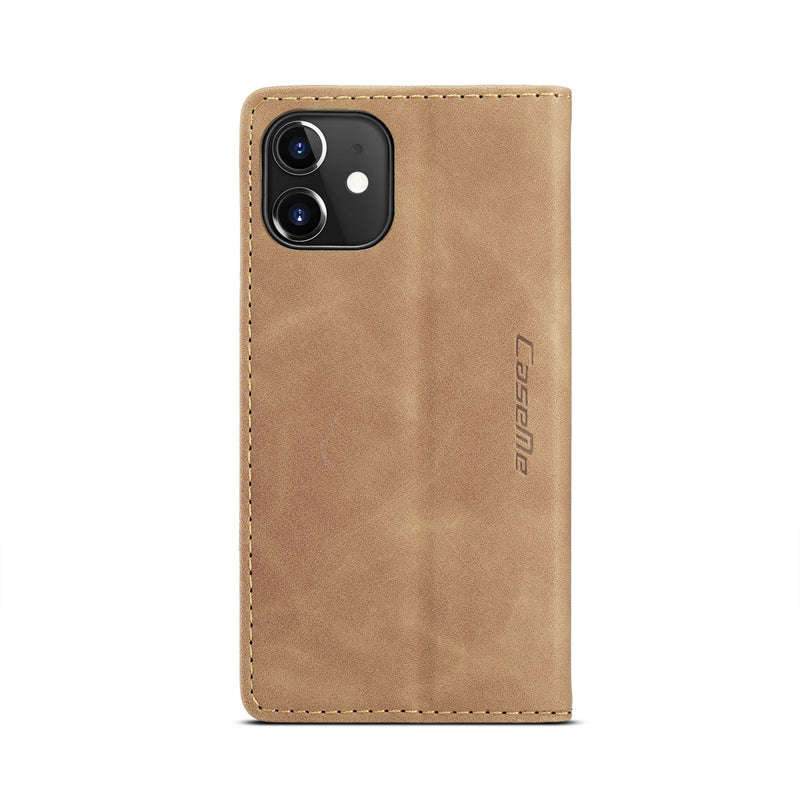 CaseMe-013 TPU Business Style Vintage Matte Horizontal Flap Leather Case for iPhone 12 Mini Yellow