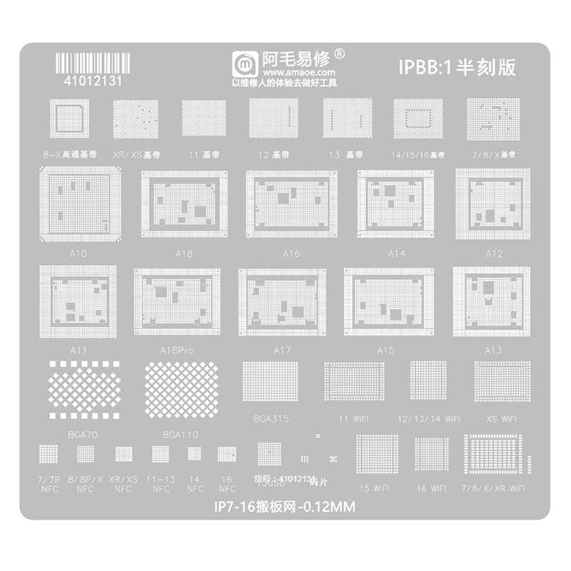 Amaoe IPBB_1 0.12MM Baseband/Hard Disk/WiFi/NFC/Code Chip BGA Reballing Stencil for iPhone 7-16Pr...