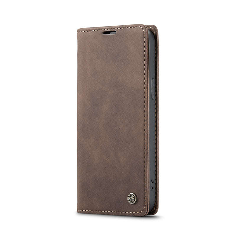 CaseMe-013 TPU Business Style Vintage Matte Horizontal Flap Leather Case for iPhone 16 Pro Coffee