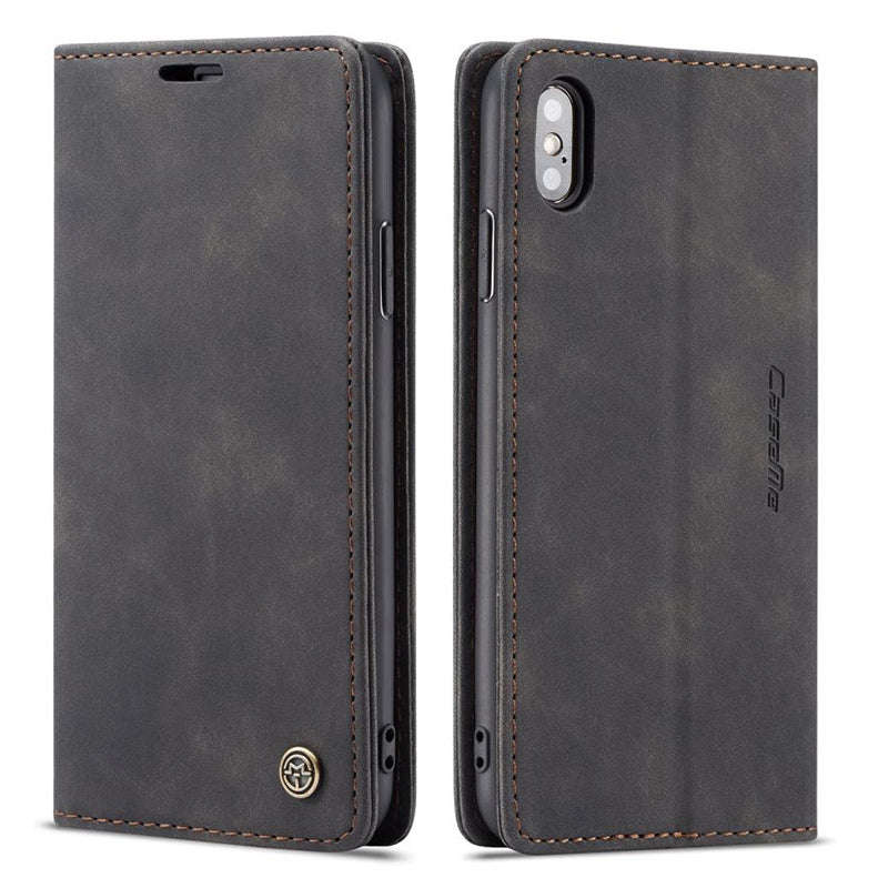 CaseMe-013 TPU Business Style Vintage Matte Horizontal Flap Leather Case for iPhone X/XS Black