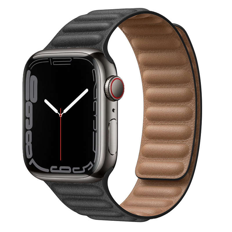 Leather Magnetic Loop Watch Band for Apple Watch Series 42MM/44MM/45MM/46MM Black