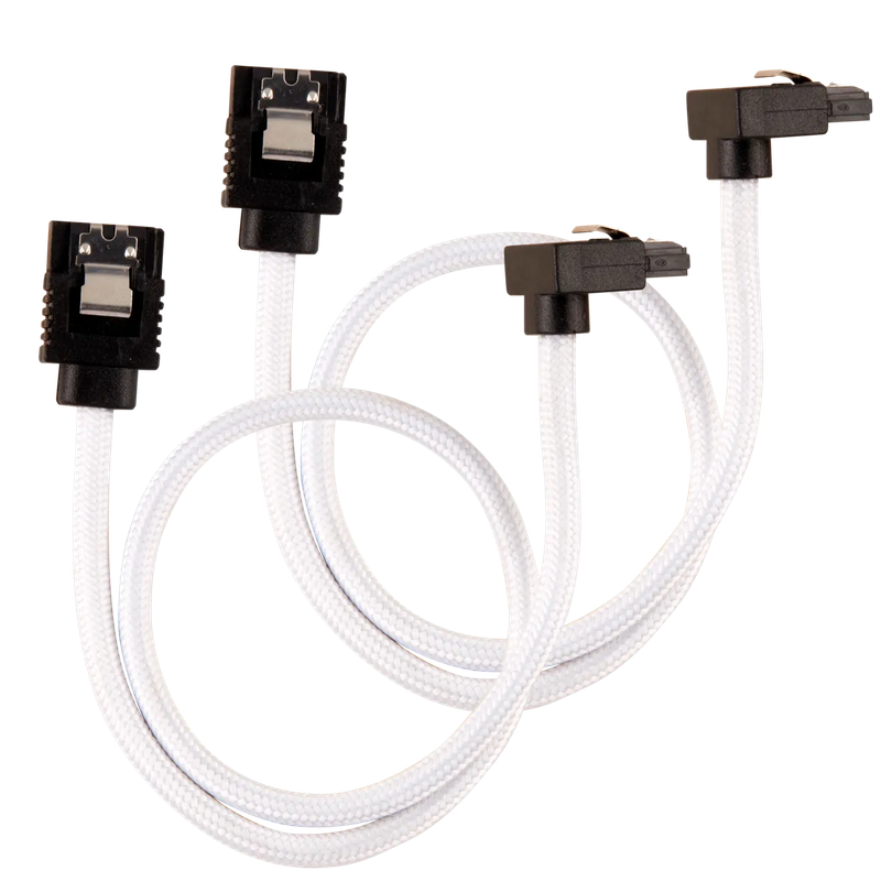 Corsair Premium Sleeved SATA Data Cable Set with 90° Connectors; White; 30cm