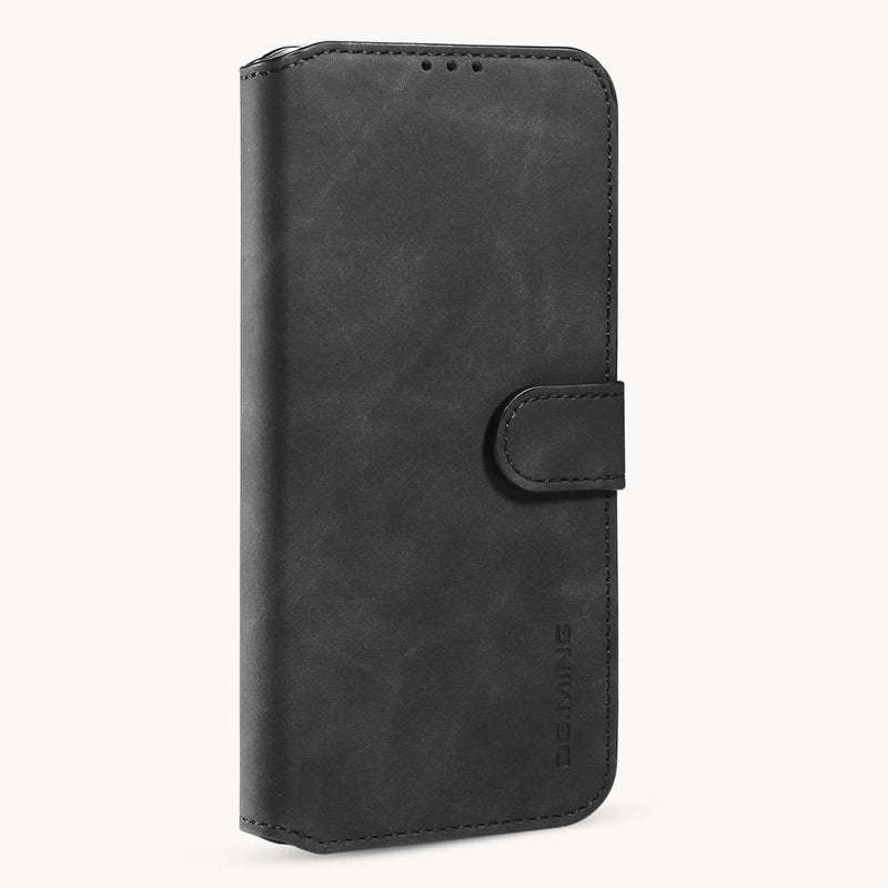 DG.MING Retro Oil Side Horizontal Flip Case for iPhone 12/12 Pro Black