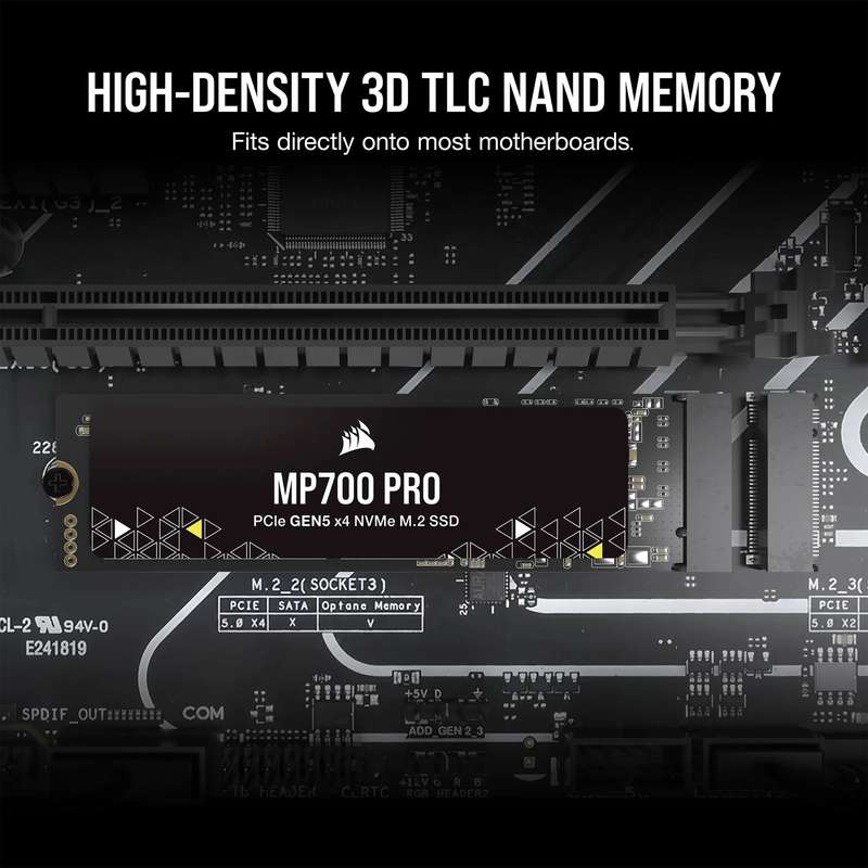 Corsair MP700 PRO 1TB M.2 NVMe PCIe Gen. 5 x4 SSD (no heatsink); Read Up To 11 700MB/s; Write up ...