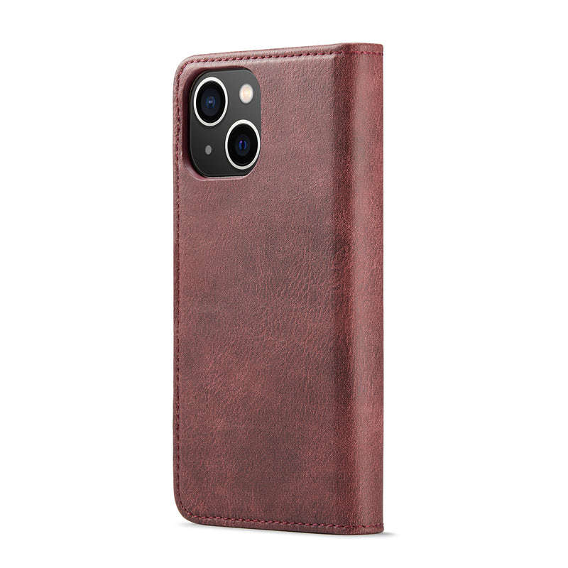 DG.MING Two-Folding Cowhide Texture Case for iPhone 15 Plus Red