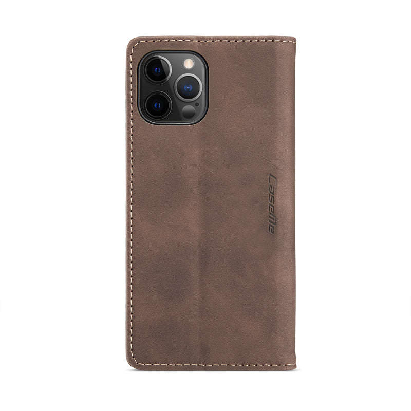 CaseMe-013 TPU Business Style Vintage Matte Horizontal Flap Leather Case for iPhone 12/12 Pro Brown