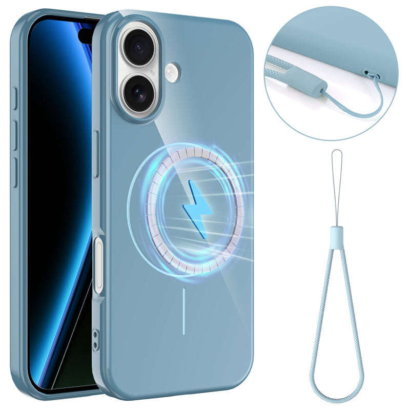 Slim Non-slip Shockproof Magnetic TPU Case with Lanyard for iPhone 17 Blue