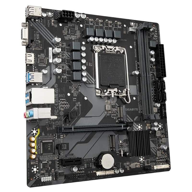 GIGABYTE Motherboard Intel® B760 Chipset for LGA 1700; 2x DDR4; 2x M2; VGA/HDMI; mATX.