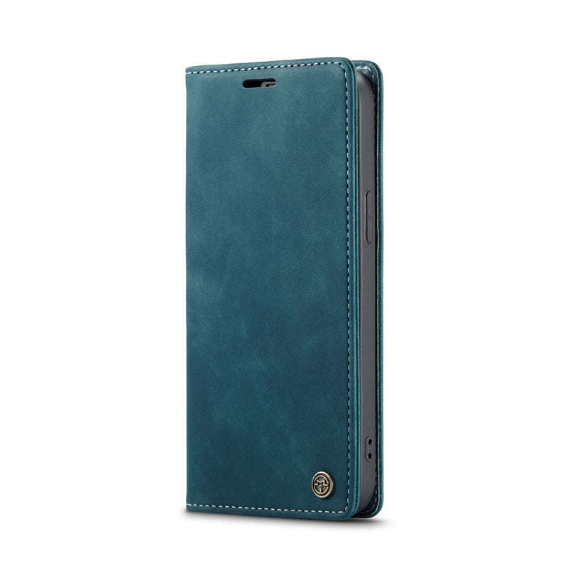 CaseMe-013 TPU Business Style Vintage Matte Horizontal Flap Leather Case for iPhone 15 Pro Max Blue