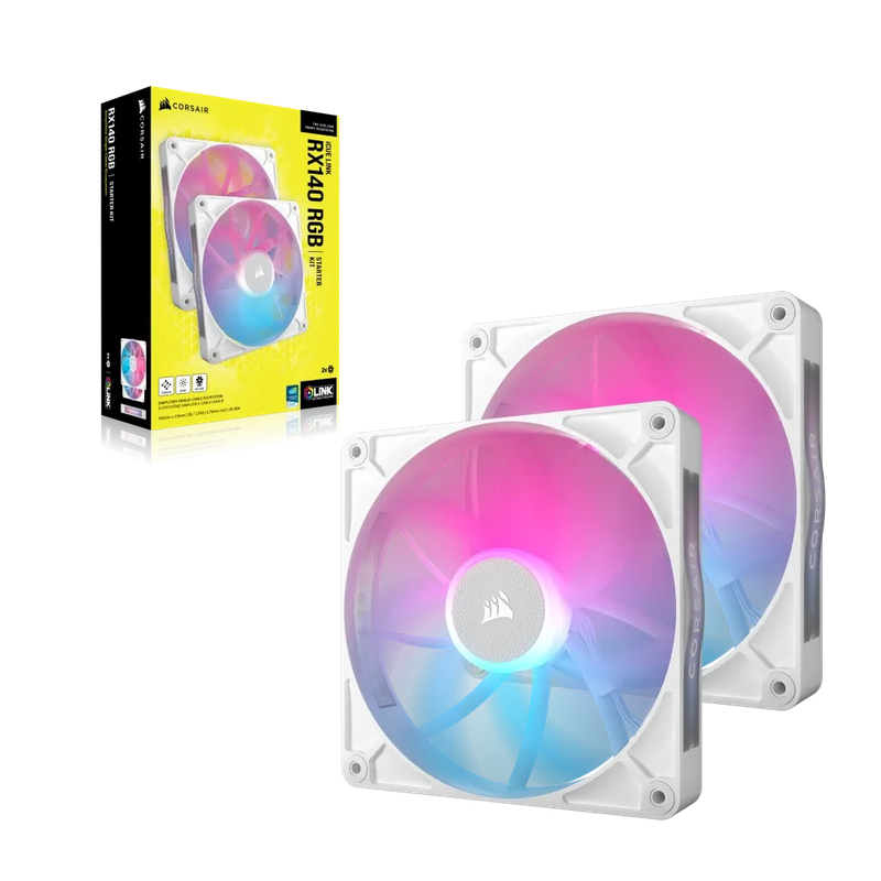 CORSAIR RX Series; iCUE LINK RX140; 140mm Fan; Dual Pack - White.