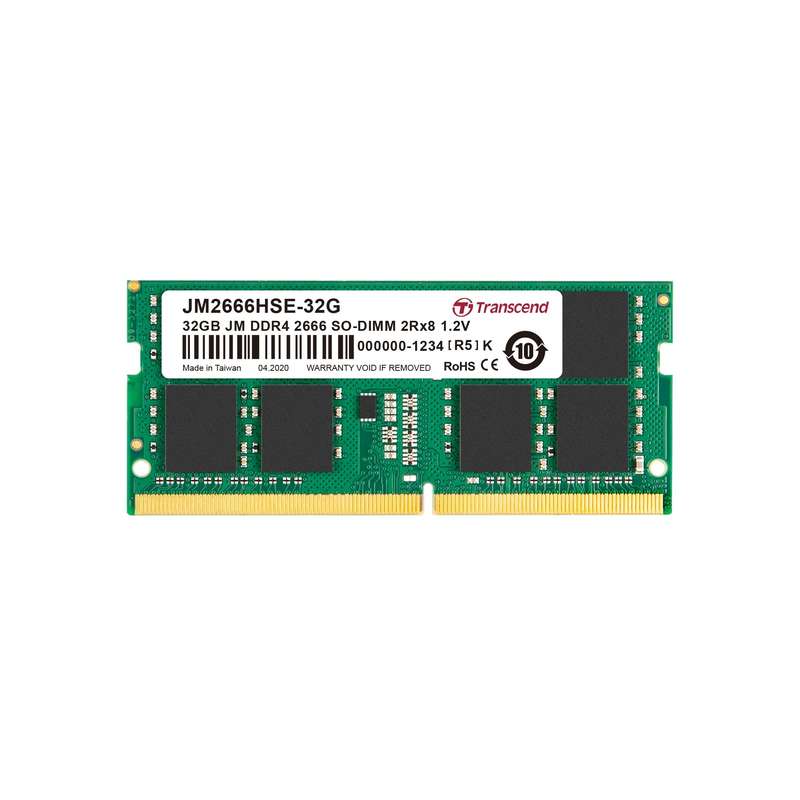 TRANSCEND 32GB JET MEMORY DDR4 2666MHZ NOTEBOOK SO-DIMM 2RX8 2GX8 CL19