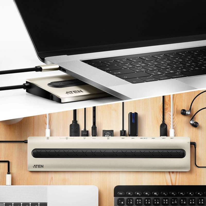 ATEN Dock; 15'' USB-C Multiport Dock;  - 2 x USB 2.0; 3 x USB3.2 Type A; 1 x USB3.2 Type C; 2 x H...