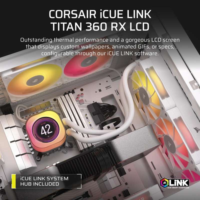 Corsair iCUE LINK TITAN 360 RX LCD Liquid CPU Cooler  RX120 RGB Fans  Fits Intel® LGA 1851...