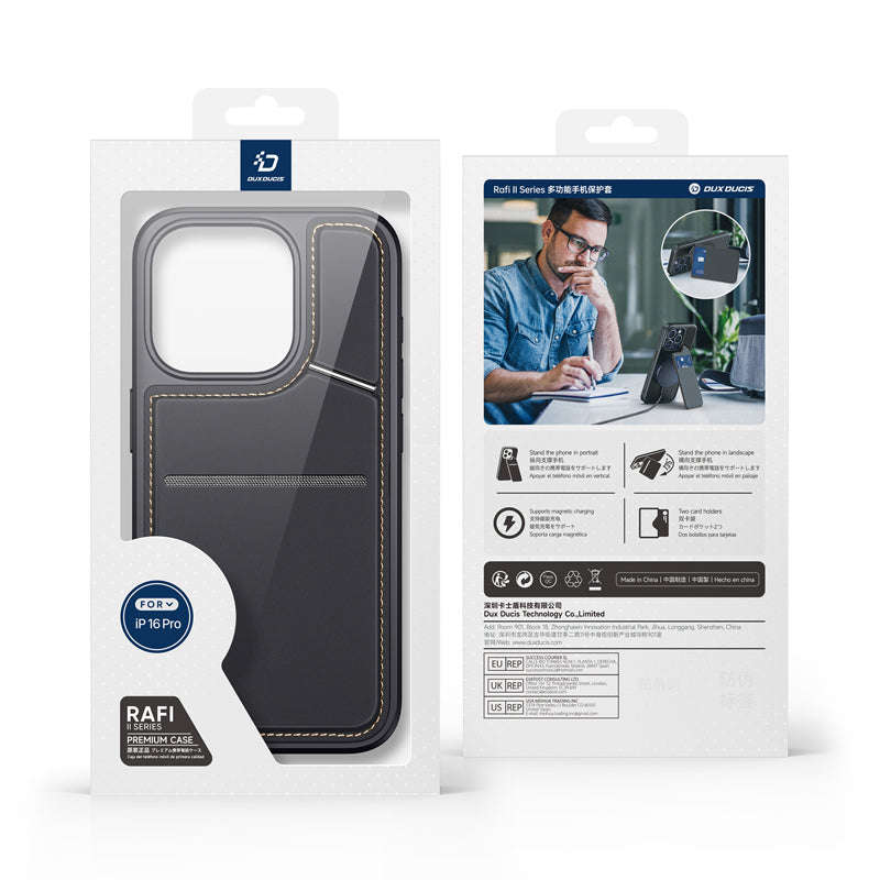 DUX DUCIS Rafi II Series Magnetic Leather TPU+PC Case for iPhone 16 Pro Black