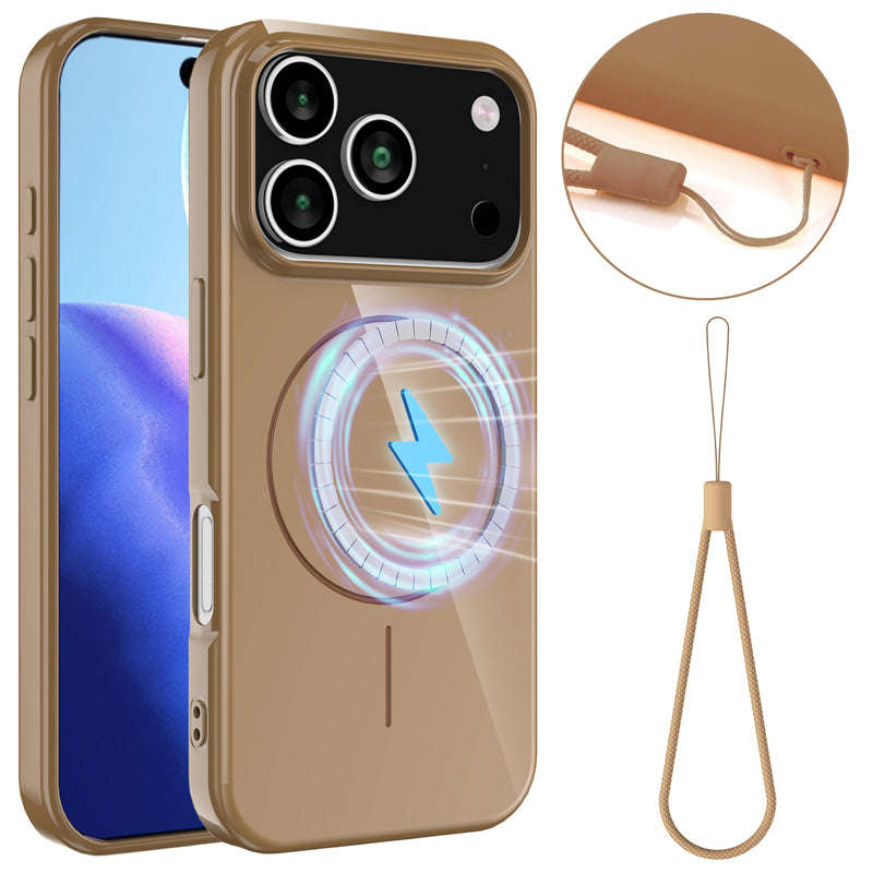 Slim Non-slip Shockproof Magnetic TPU Case with Lanyard for iPhone 17 Pro Gold