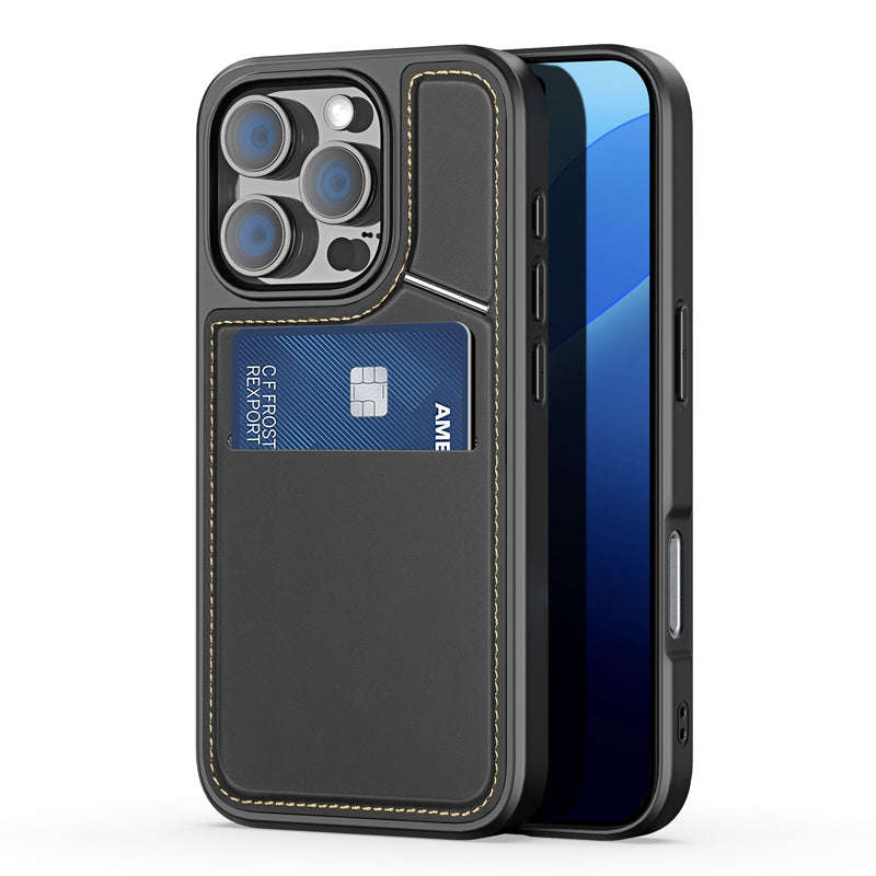 DUX DUCIS Rafi II Series Magnetic Leather TPU+PC Case for iPhone 16 Pro Black
