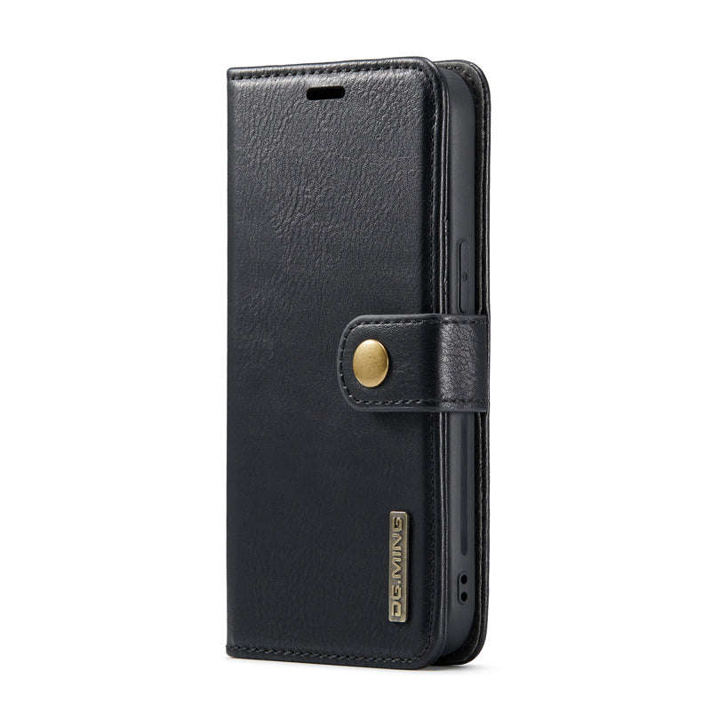 DG.MING Two-Folding Cowhide Texture Case for iPhone 15 Plus Black