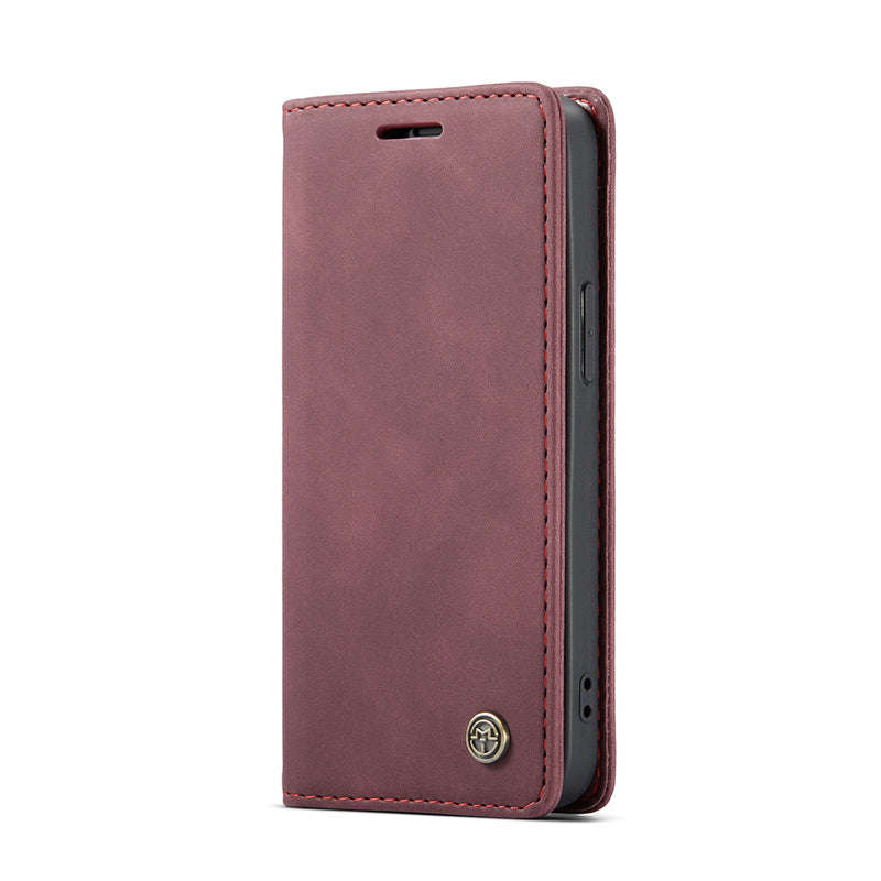 CaseMe-013 TPU Business Style Vintage Matte Horizontal Flap Leather Case for iPhone 13 Mini 5.4" Red