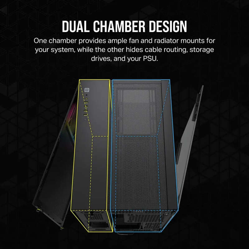 6500X RGB Mid-Tower Black Dual Chamber PC Case; 2x 3.5'' |  2x 2.5'' Drive Bays; 360mm Radiator c...