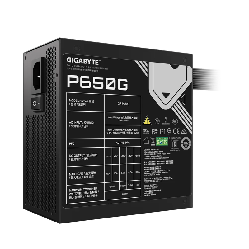 Gigabyte PSU P650B Gold Certified 650W - 3 Year Warranty; 24/20-pin x 1; CPU 4+4-pin x 1; PCI-E 6...