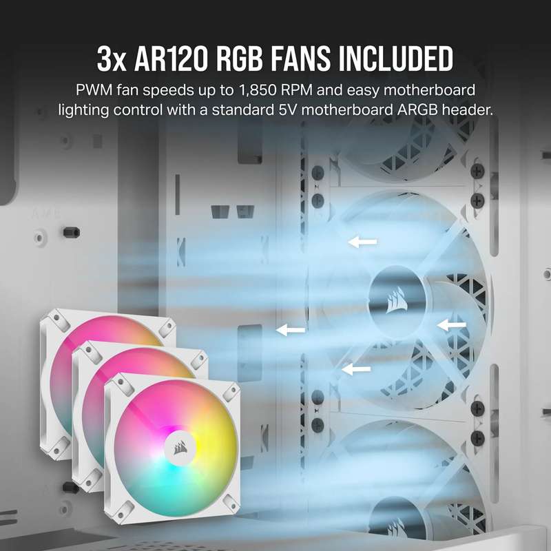 3000D RGB AIRFLOW White Mid-Tower PC Case; 2x 3.5'' |  2x 2.5'' Drive Bays; Up to 360mm Radiator ...