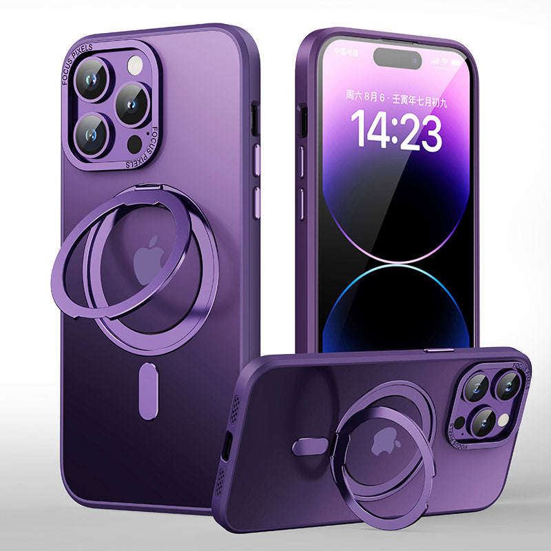 360° Rotate Ring Stand Magnetic Cover Case for iPhone 15 Pro Purple