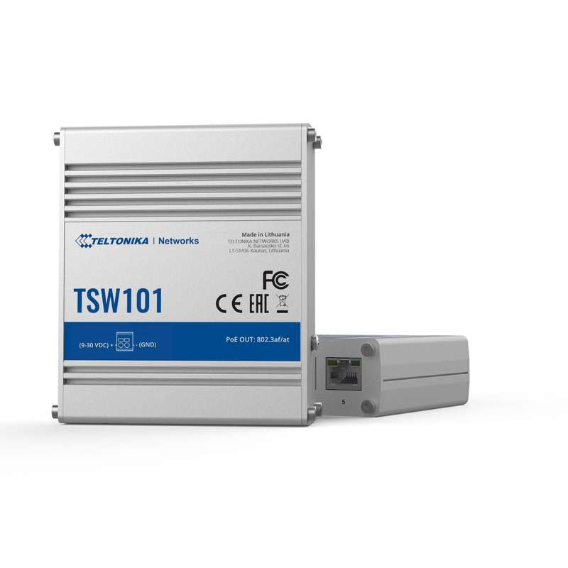Teltonika Industrial 5 port Gigabit Switch, Supports auto MDI/MDIX crossover - Unmanaged