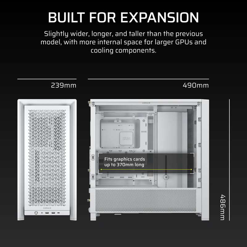 FRAME 4000D White Mid-Tower PC Case; 2x 3.5'' |  2x 2.5'' Drive Bays; Up to 360mm Radiator compat...