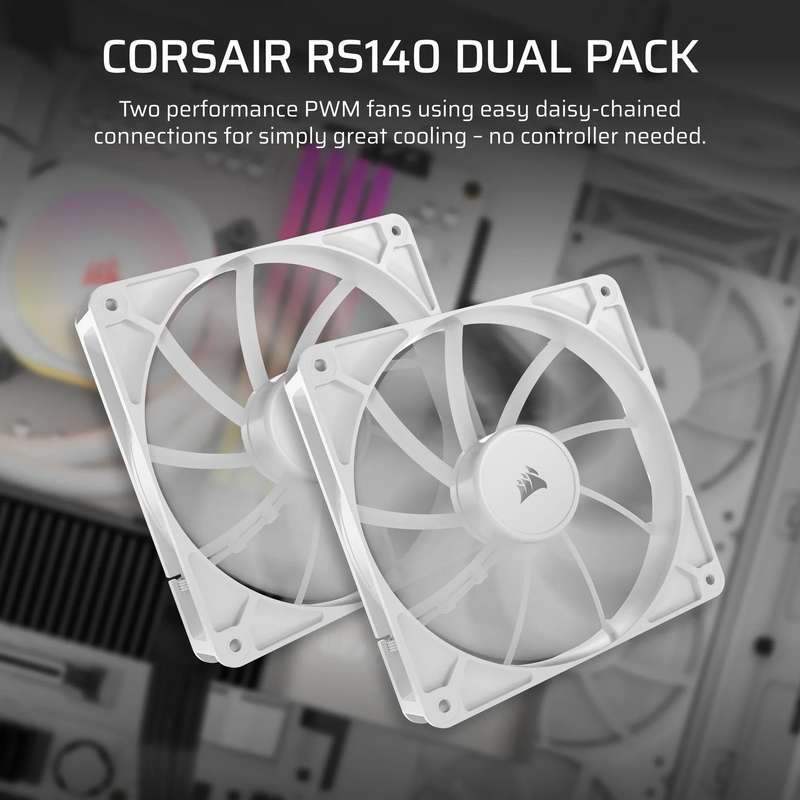 Corsair RS140 140mm PWM Fans Dual Pack  White