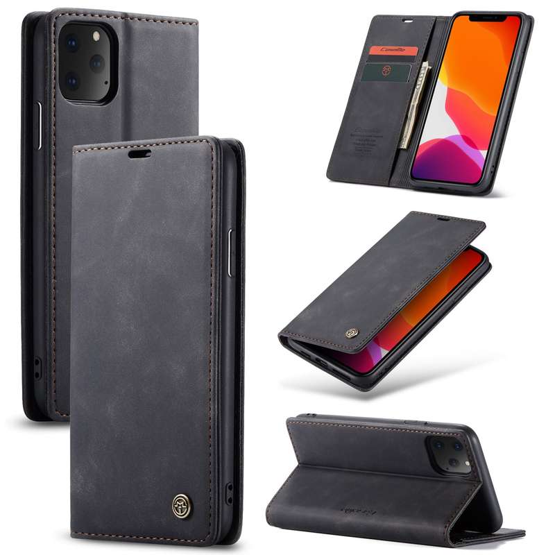 CaseMe-013 PU + PC Business Style Vintage Matte Horizontal Flap Leather Case for iPhone 11 Pro Black