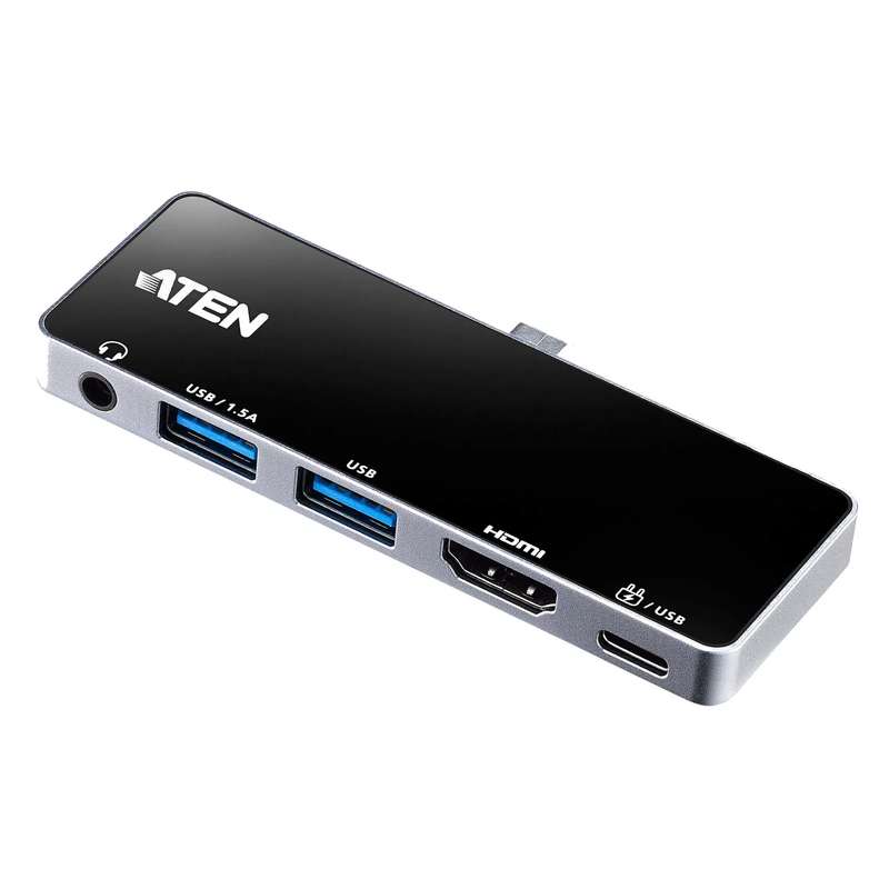 ATEN Dock; USB-C 5-in-1 Travel Dock with Power Pass-Through - 1 x audio port; 2 x USB Type-A port...