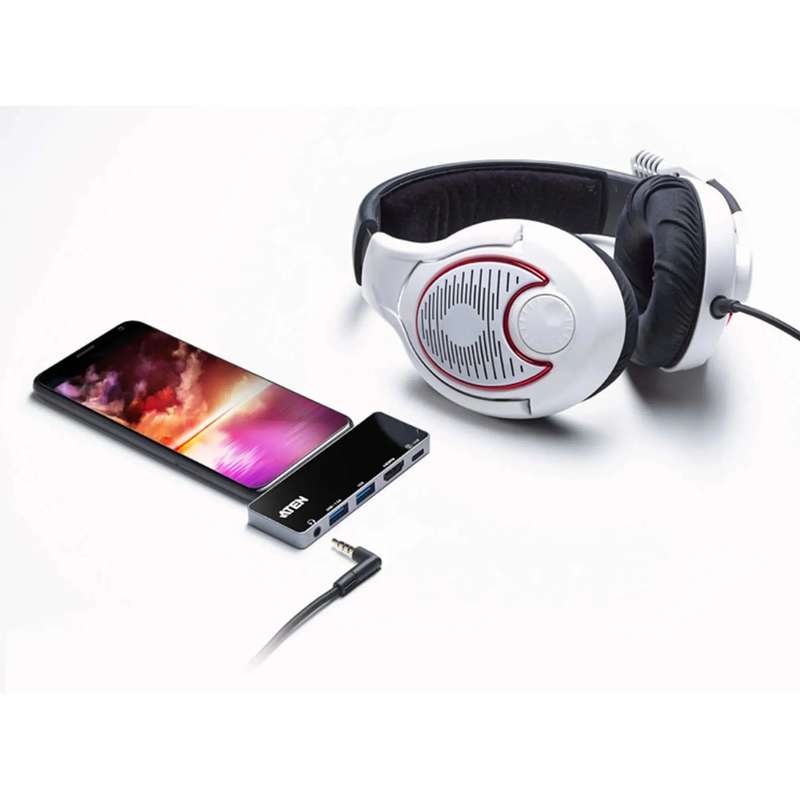 ATEN Dock; USB-C 5-in-1 Travel Dock with Power Pass-Through - 1 x audio port; 2 x USB Type-A port...