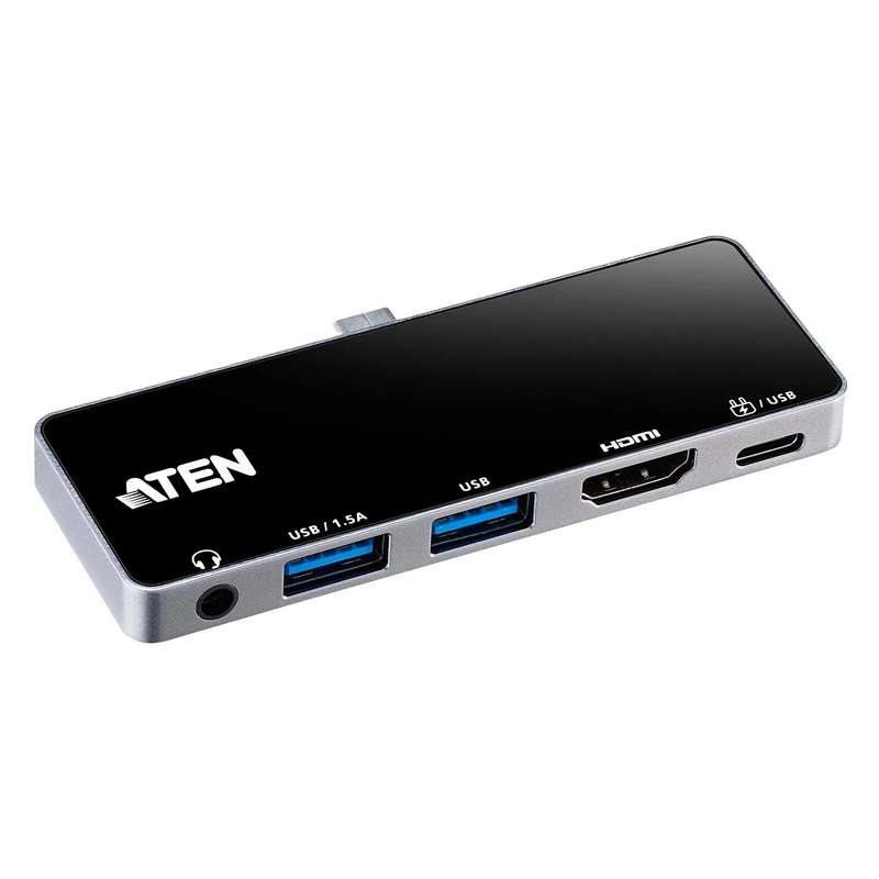 ATEN Dock; USB-C 5-in-1 Travel Dock with Power Pass-Through - 1 x audio port; 2 x USB Type-A port...