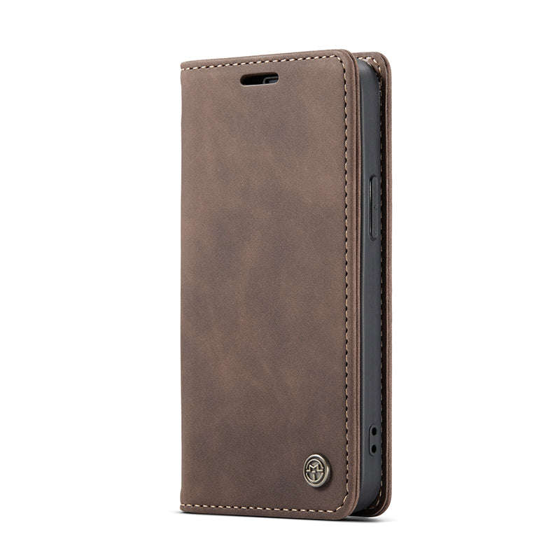 CaseMe-013 TPU Business Style Vintage Matte Horizontal Flap Leather Case for iPhone 13 Coffee