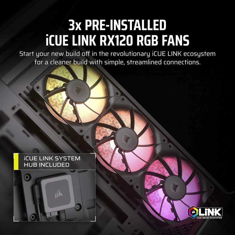 iCUE LINK 3500X RGB Black Mid-Tower PC Case; 2x 3.5'' |  2x 2.5'' Drive Bays; Up to 360mm Radiato...