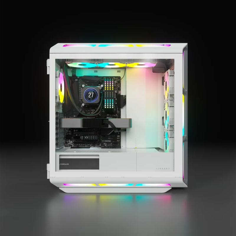 5000T RGB White Tempered Glass Mid-Tower; 2x 3.5'' |  4x 2.5'' Drive Bays; Up to 360mm Radiator c...