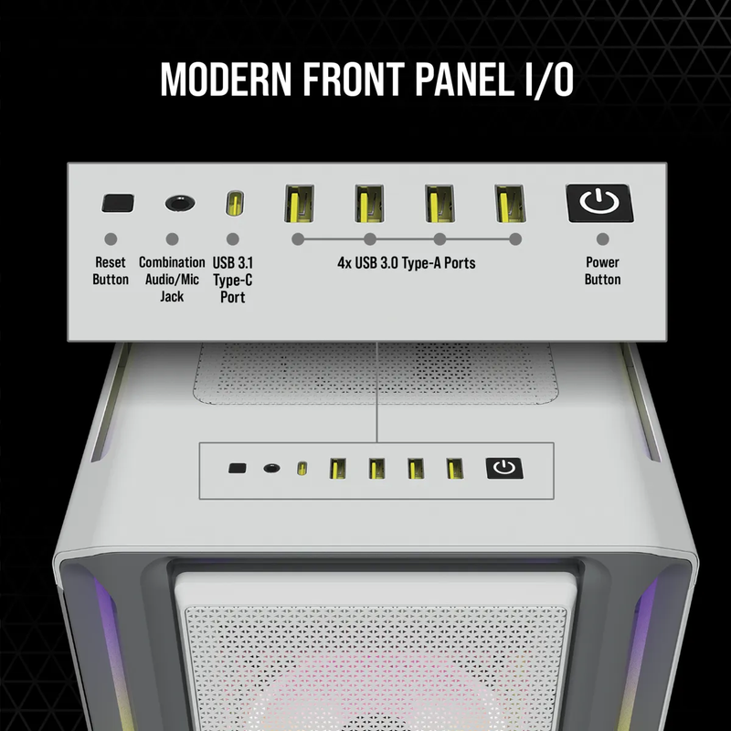 5000T RGB White Tempered Glass Mid-Tower; 2x 3.5'' |  4x 2.5'' Drive Bays; Up to 360mm Radiator c...