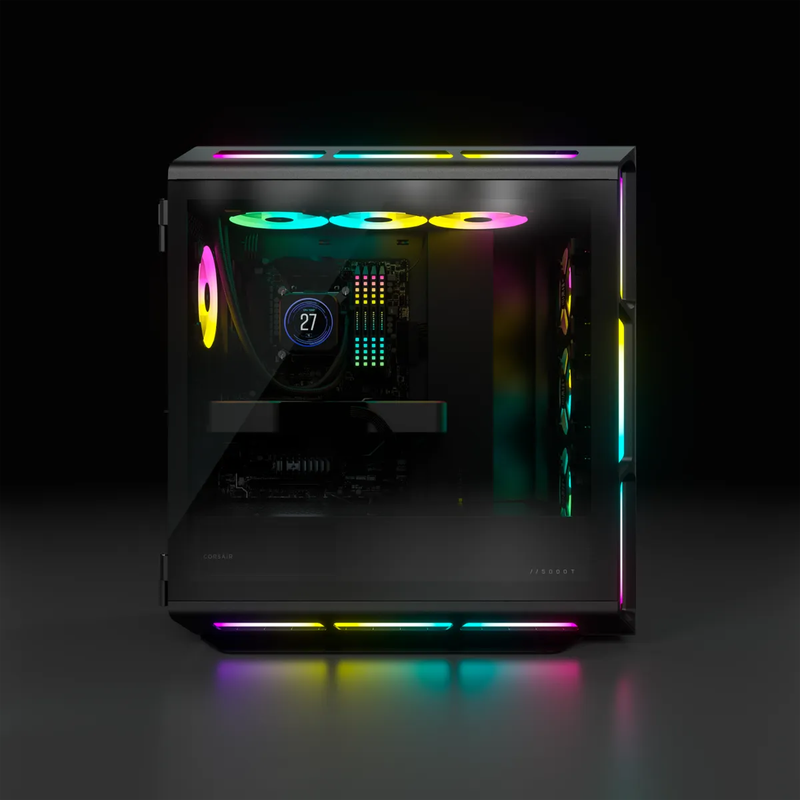 5000T RGB Black Tempered Glass Mid-Tower; 2x 3.5'' |  4x 2.5'' Drive Bays; Up to 360mm Radiator c...