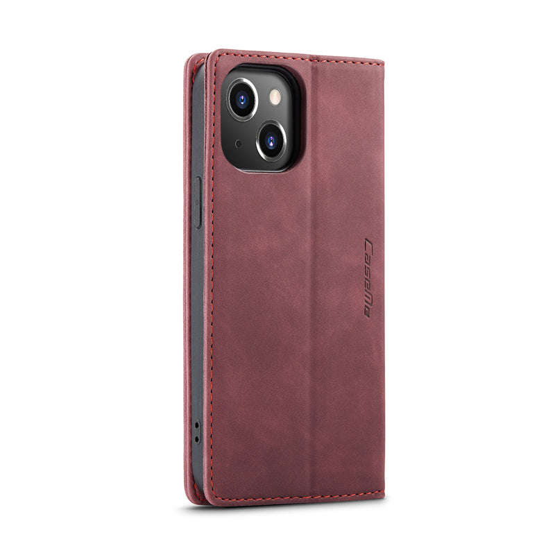 CaseMe-013 TPU Business Style Vintage Matte Horizontal Flap Leather Case for iPhone 14 Red