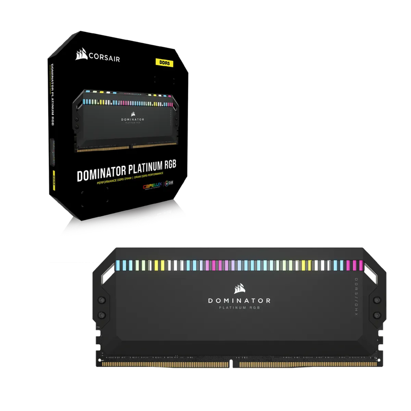 Corsair DOMINATOR PLATINUM RGB DDR5; 5200MHz 64GB 2x32GB DIMM; 40-40-40-77; 1.25V Intel XMP
