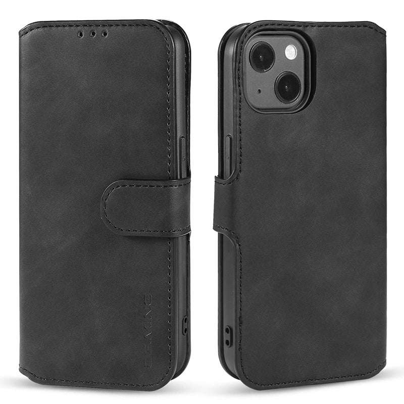 DG.MING Retro Oil Side Horizontal Flip Case for iPhone 14 Black