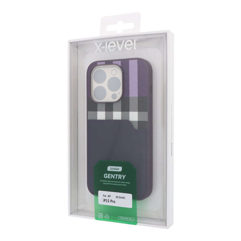 X-level Gentry Series Portable Card Bag Soft Edge Case for iPhone 15 Pro Purple
