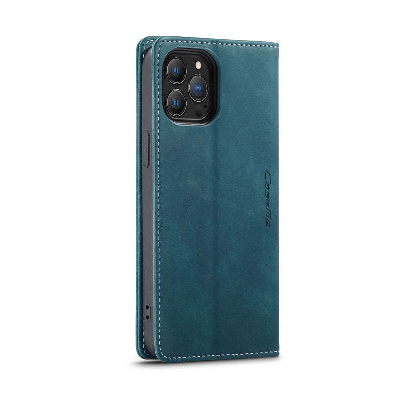 CaseMe-013 TPU Business Style Vintage Matte Horizontal Flap Leather Case for iPhone 13 Pro Max Blue