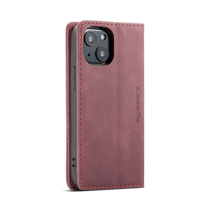 CaseMe-013 TPU Business Style Vintage Matte Horizontal Flap Leather Case for iPhone 13 Mini 5.4" Red
