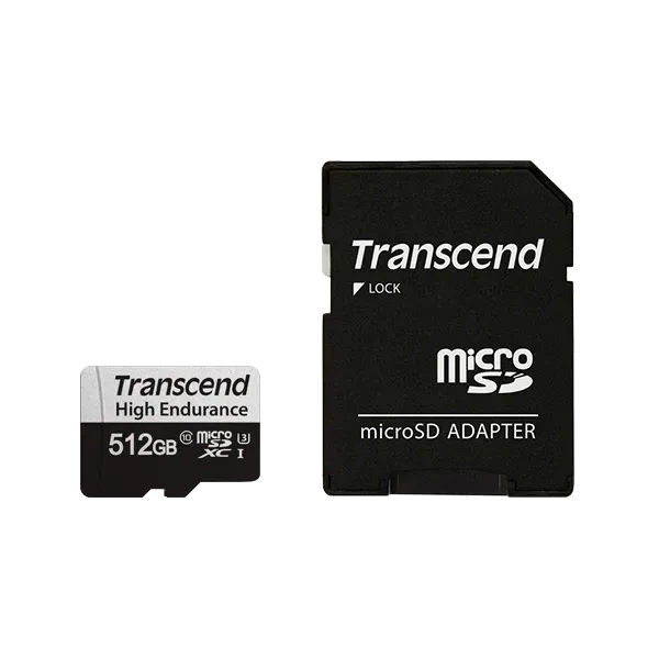 TRANSCEND 350V 512GB HIGH ENDURANCE MICRO SD UHS-I  U3 CLASS10 - READ 100 MB/S - WRITE 45MB/S - W...