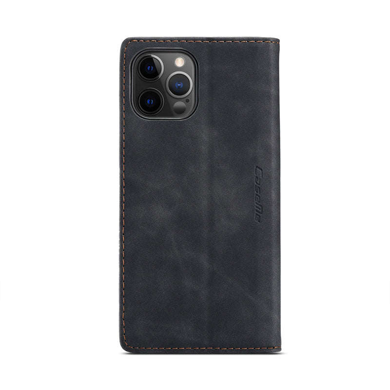 CaseMe-013 TPU Business Style Vintage Matte Horizontal Flap Leather Case for iPhone 12/12 Pro Black