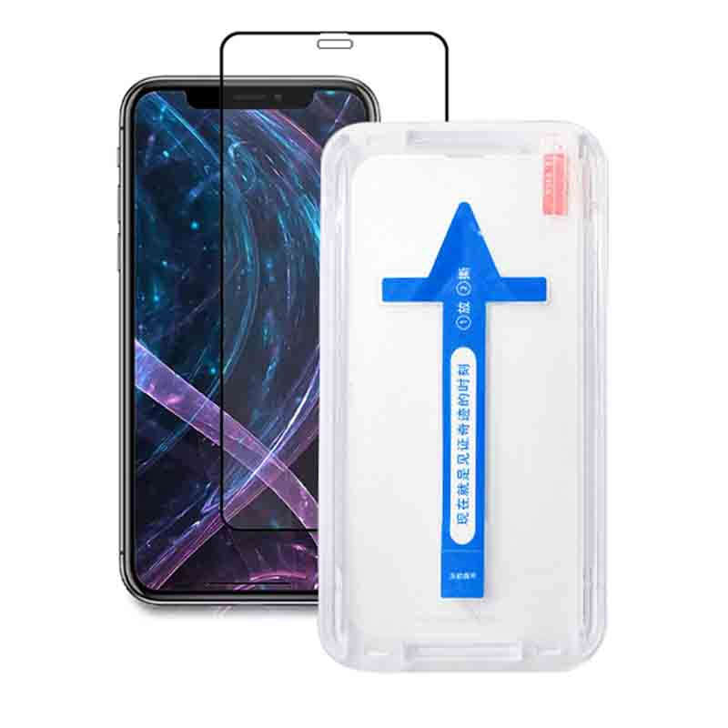 Full Screen Tempered Glass Screen Protector with Installation Frame Kit for iPhone 15 Pro Max Black
