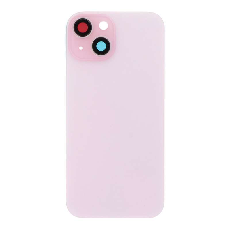 Battery Door + Back Camera Lens and Bezel with Magnetism Ring+Metal Plate for iPhone 15 Pink OEM